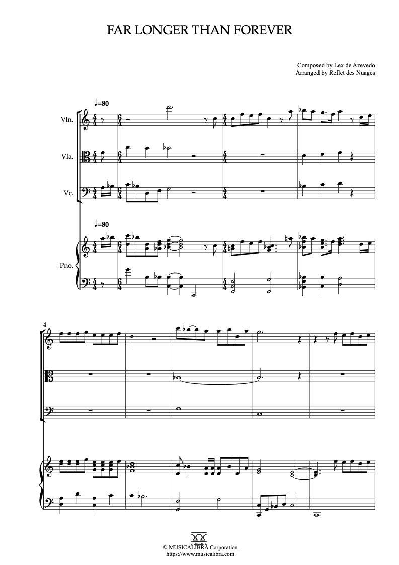 The Swan Princess Far Longer Than Forever 四重奏 乐谱 - 小提琴, 中提琴, 大提琴, 钢琴