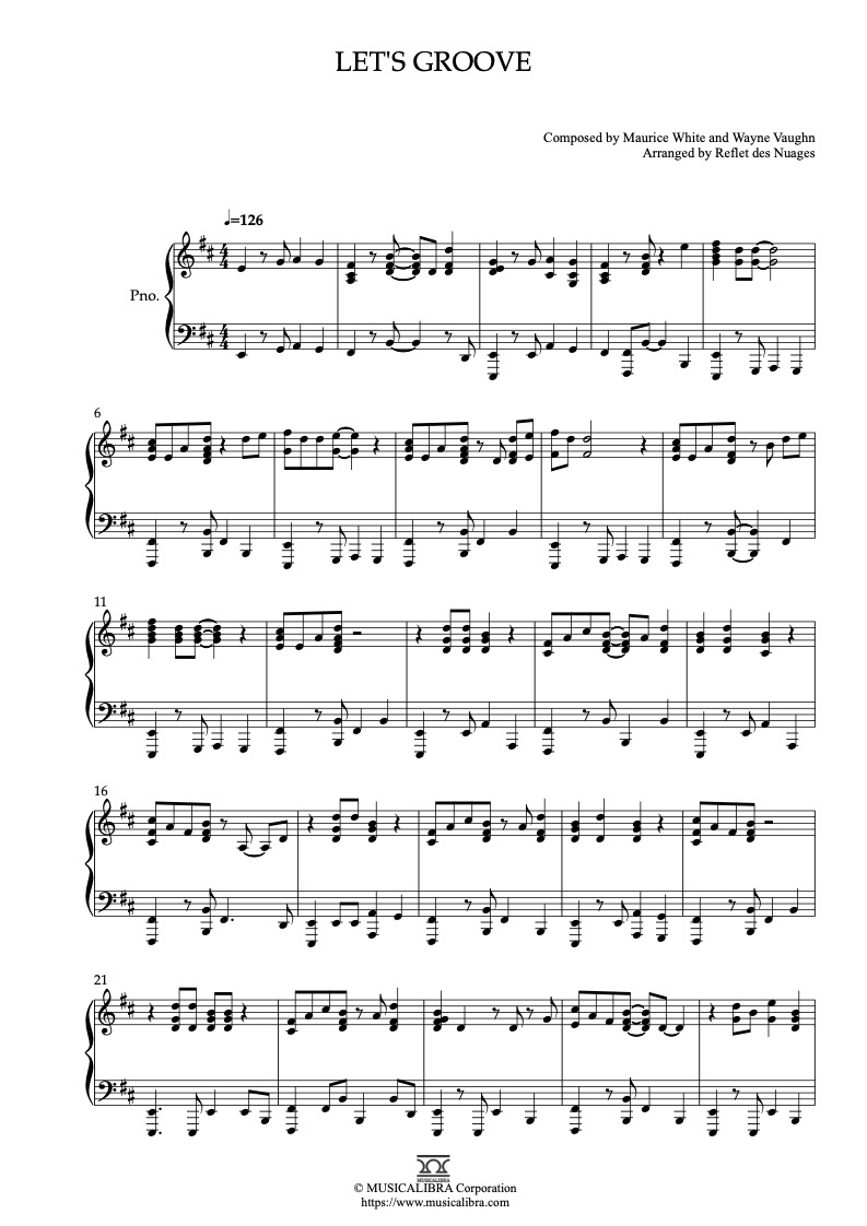 PIANO SOLO 楽譜] Let's Groove ピアノ 編曲 楽譜 : MUSICALIBRA