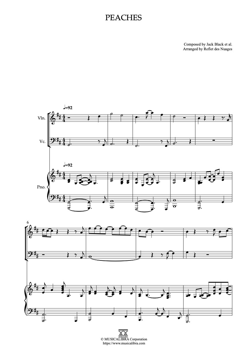 Partitura de Super Mario Bros Themes Peaches arreglada para trío de violín, violonchelo y piano