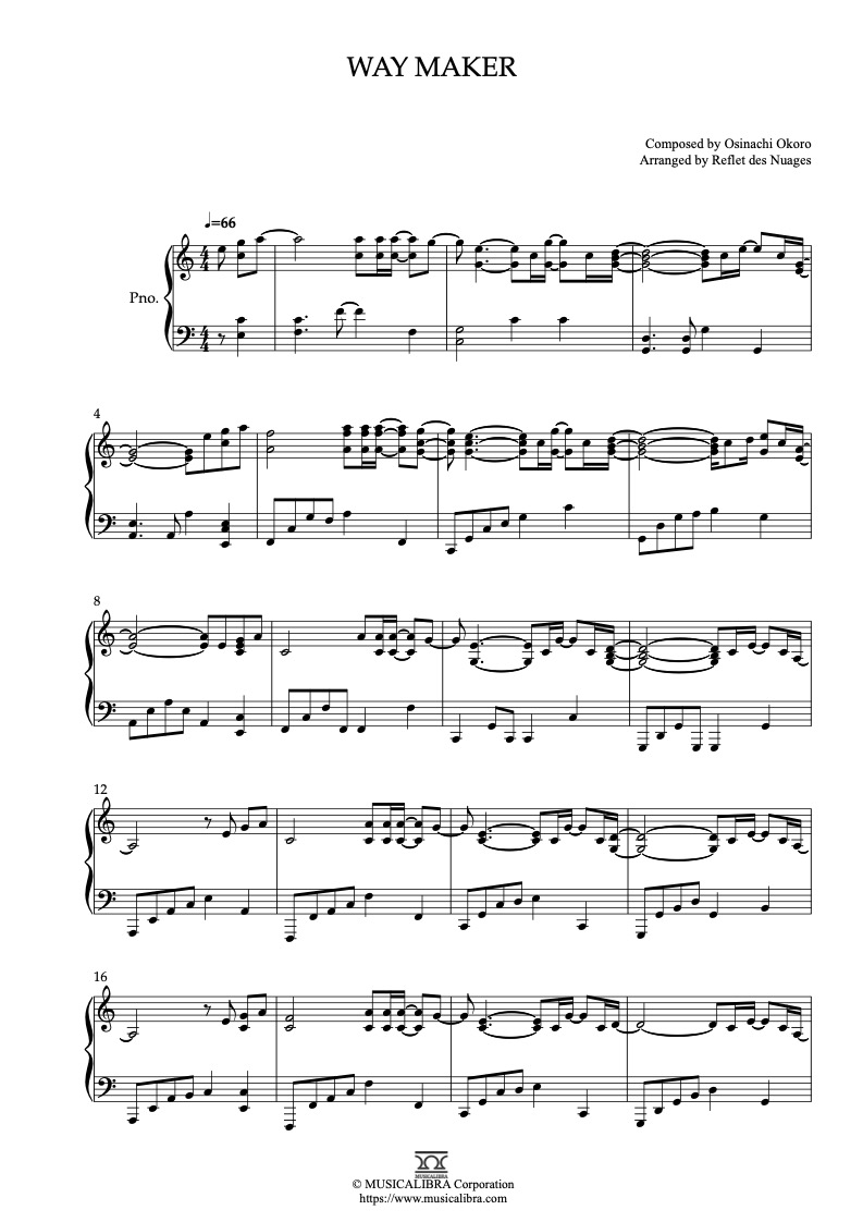 PIANO SOLO SHEET MUSIC] Sinach Way Maker : Musicalibra