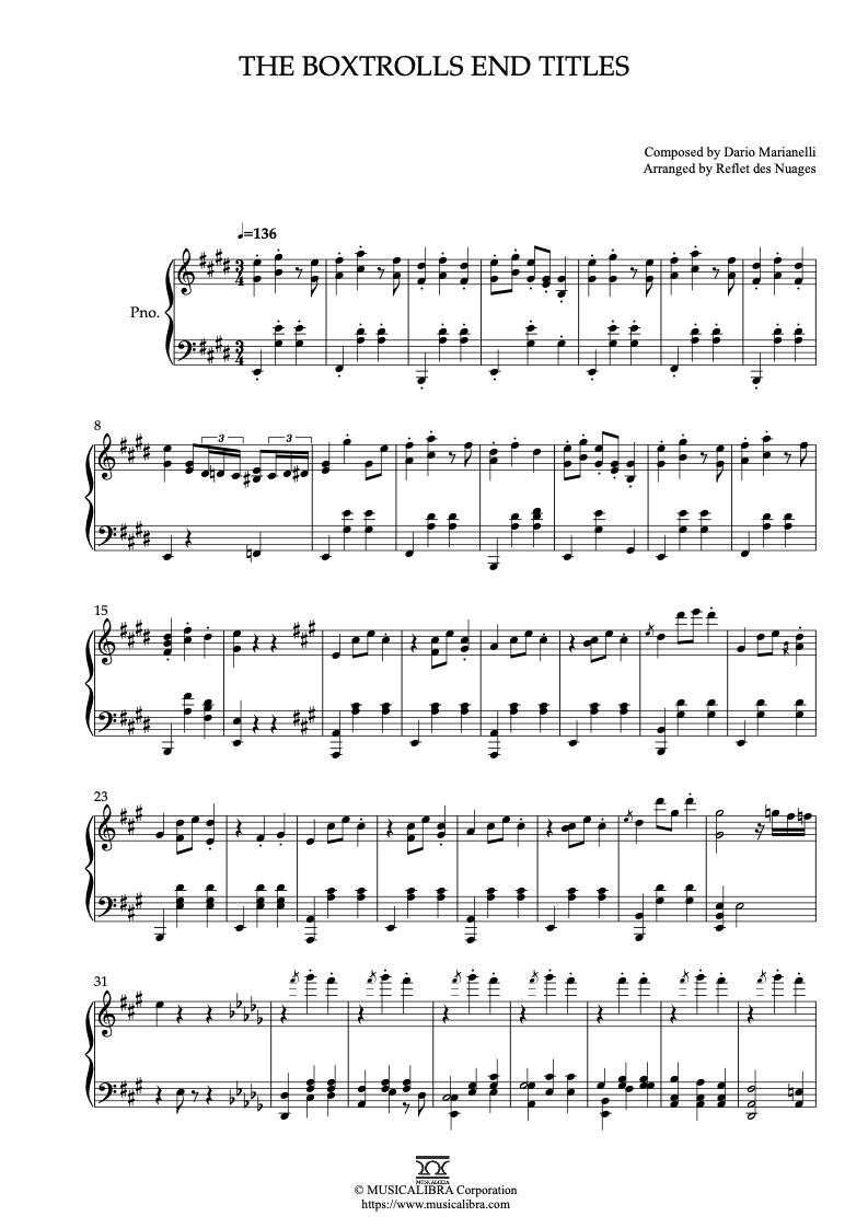 The Boxtrolls End Titles ピアノソロ 編曲 楽譜