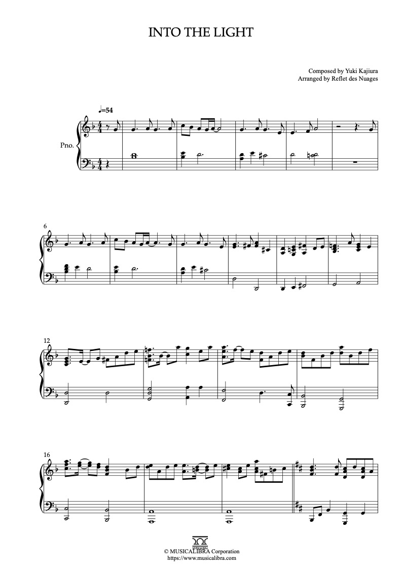 Partitura de Into the Light arreglada para piano solo