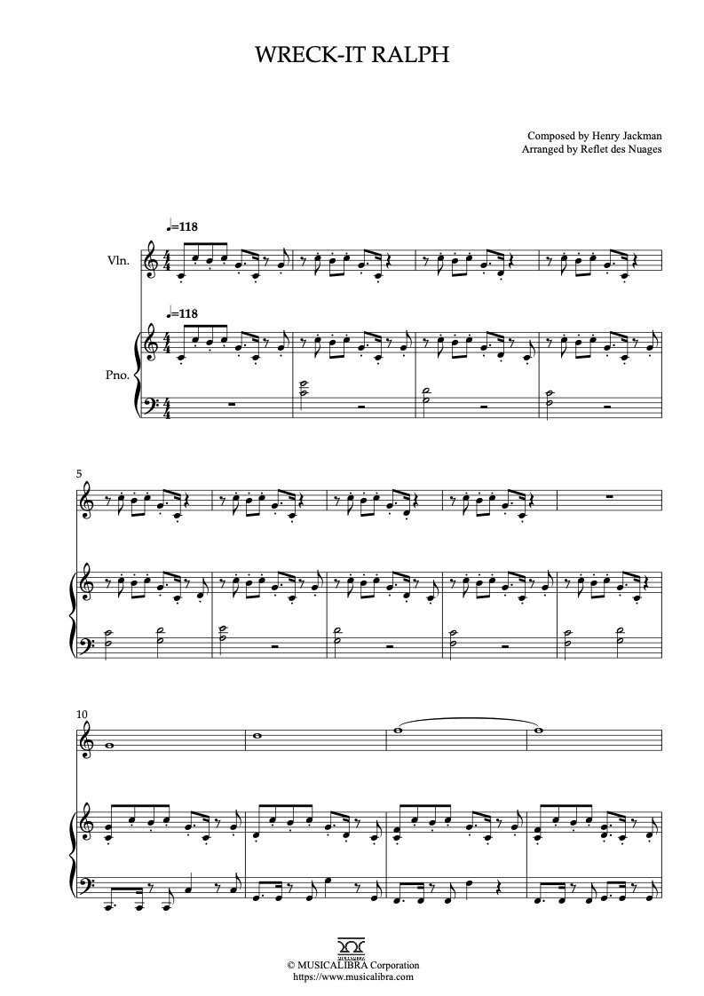 Wreck-It Ralph 二重奏 乐谱 - 小提琴, 钢琴