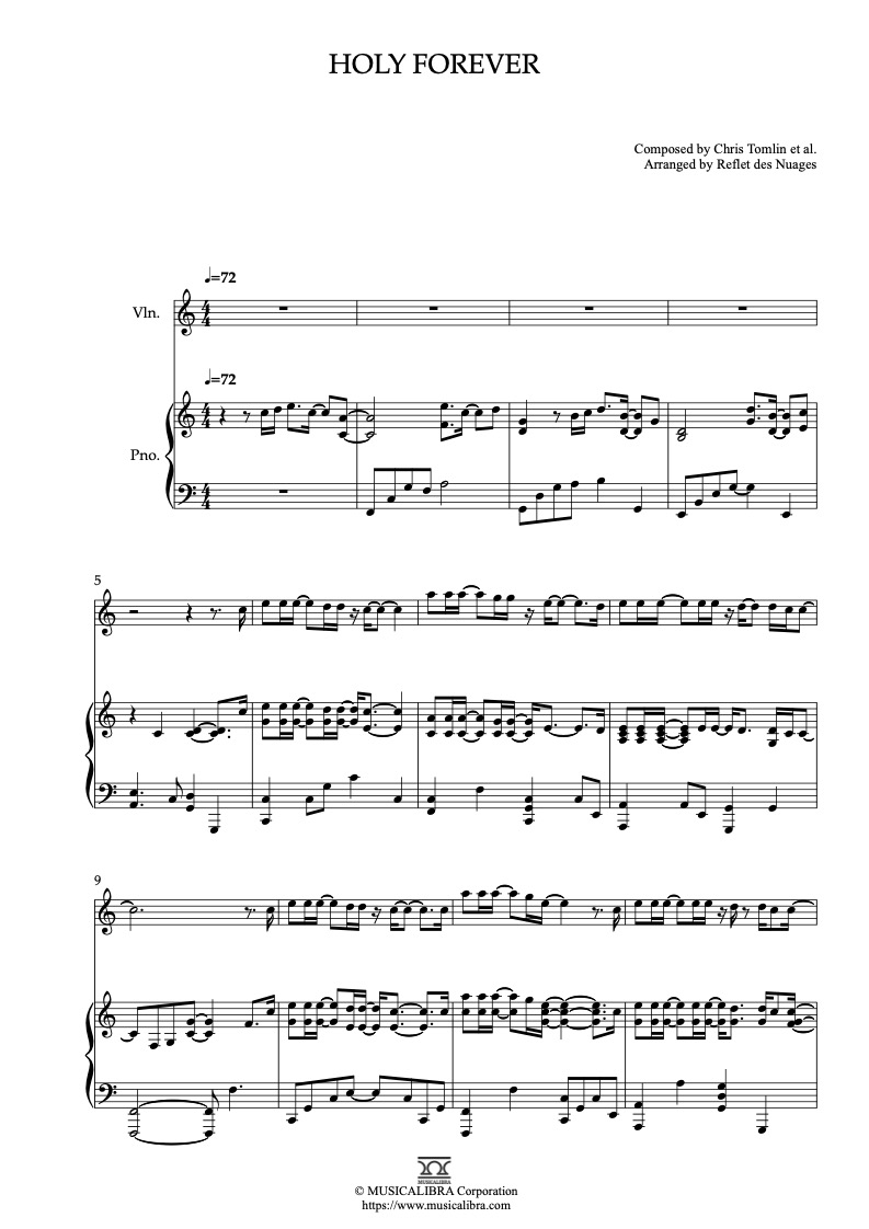Partitura de Chris Tomlin Holy Forever arreglada para dueto de violín y piano