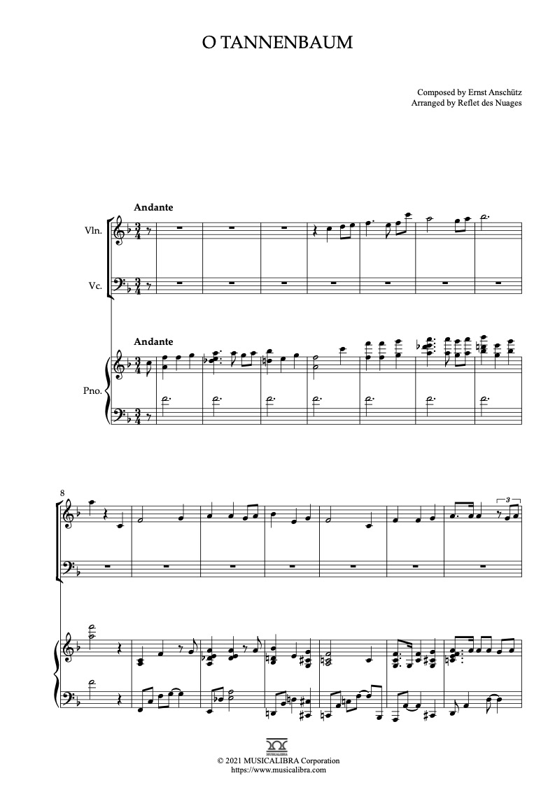 O Tannenbaum 三重奏 乐谱 - 小提琴, 大提琴, 钢琴