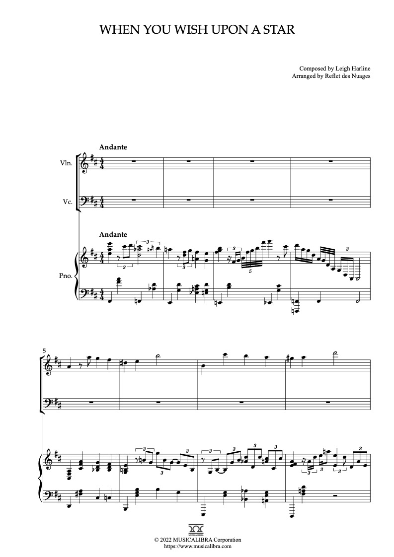 When You Wish Upon a Star 三重奏 樂譜 - 小提琴, 大提琴, 鋼琴
