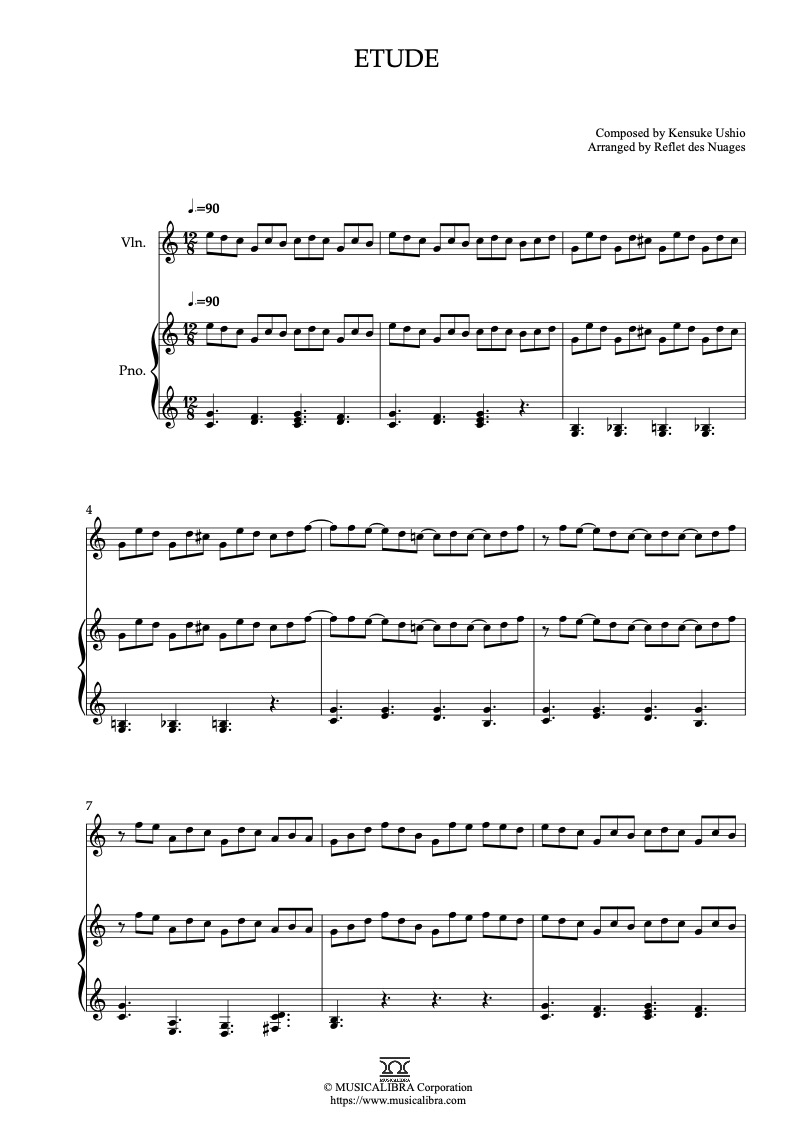Partitura de Liz and the Blue Bird Etude arreglada para dueto de violín y piano