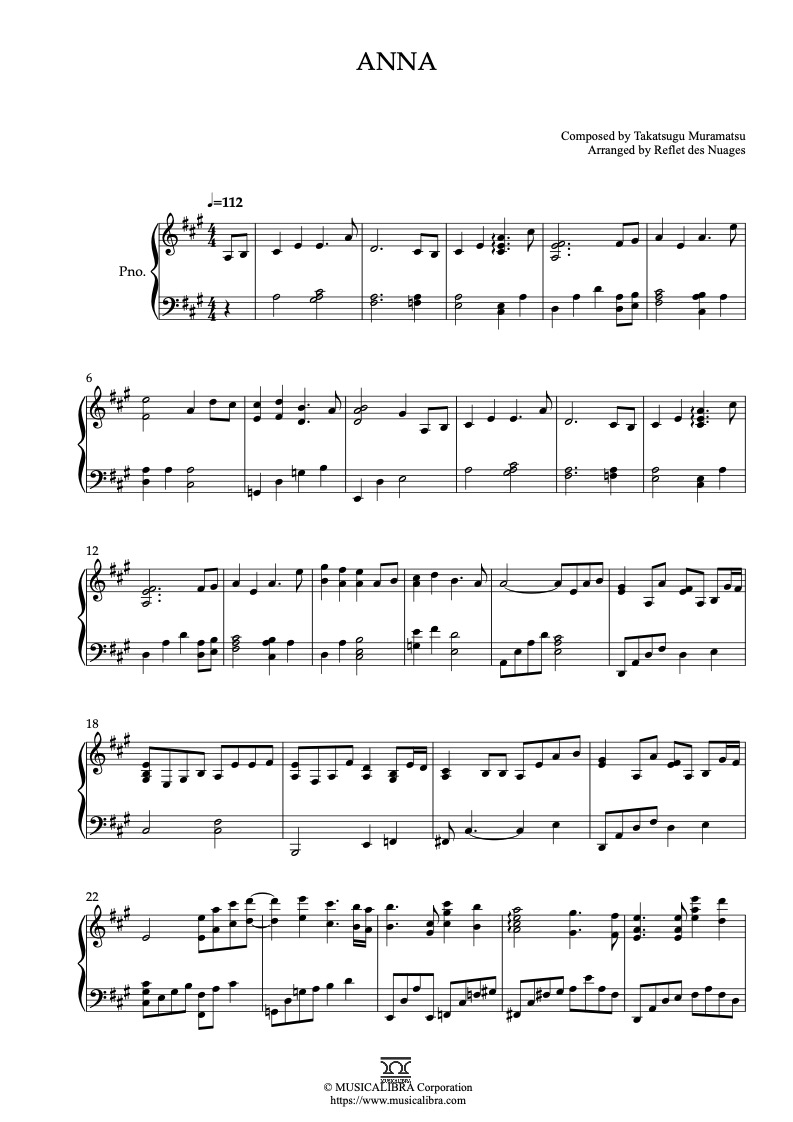Partitura de When Marnie Was There Anna arreglada para piano solo