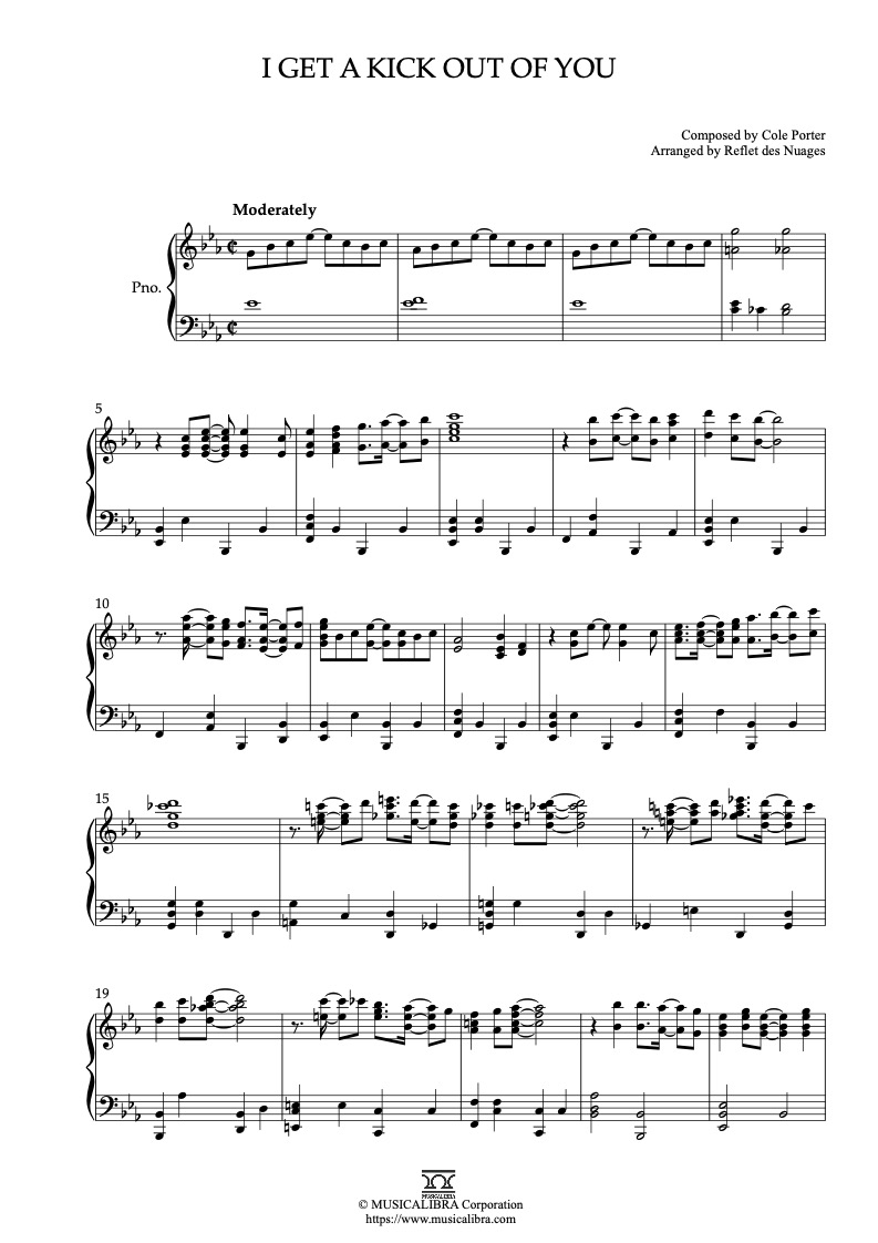Sheet music of I Get a Kick Out of You arranged for piano solo preview page 1