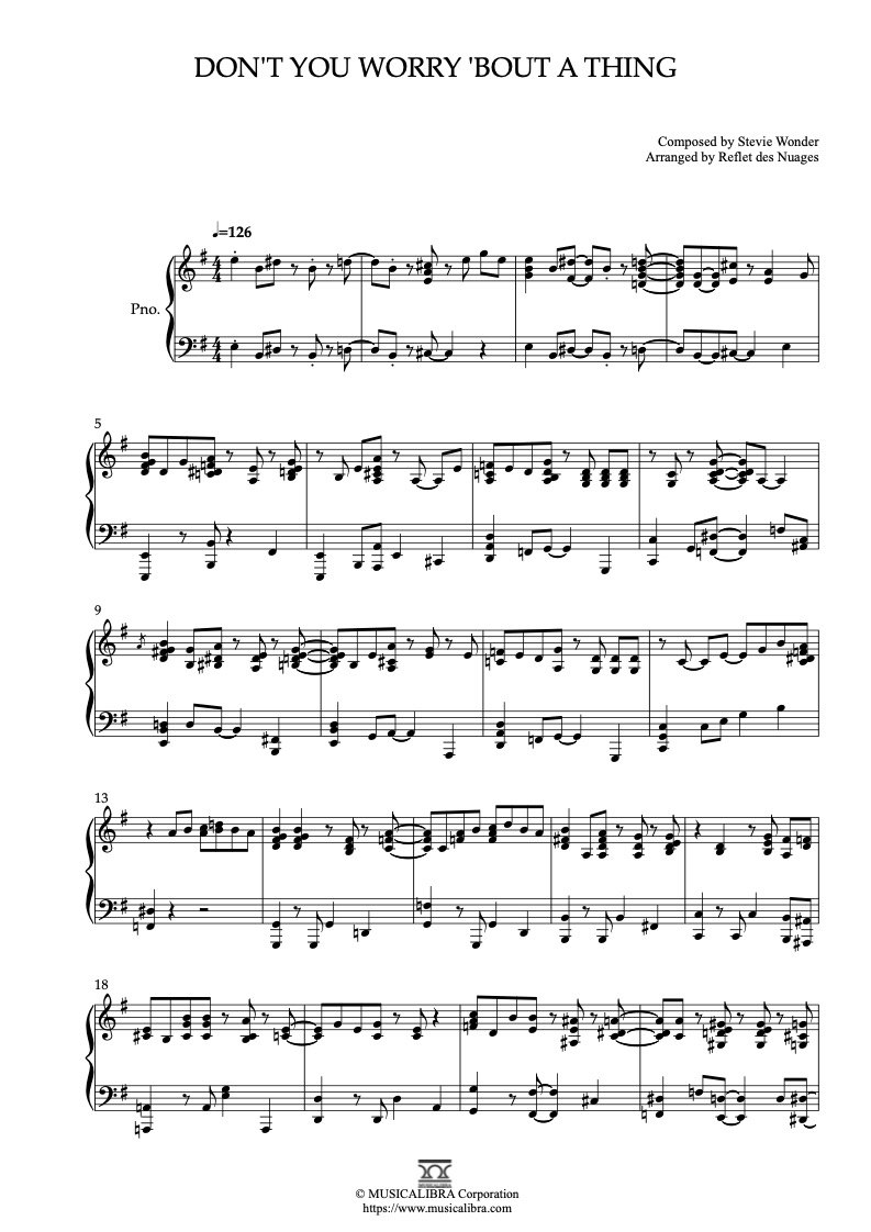 Partitura de Sing Don't You Worry 'Bout a Thing arreglada para piano solo