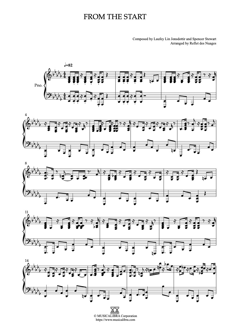 Sheet music of Laufey From the Start arranged for piano solo preview page 1