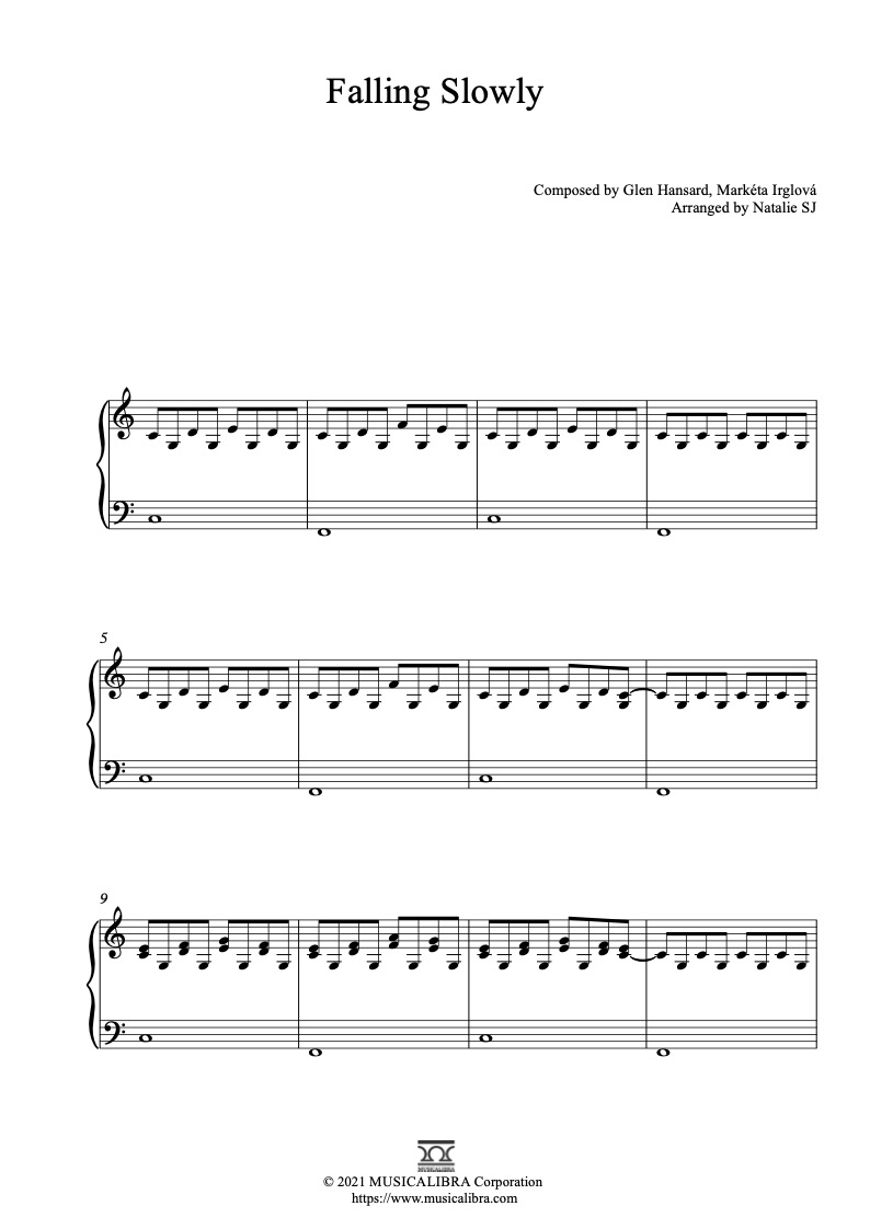 Falling Slowly ピアノソロ 編曲 無料 楽譜