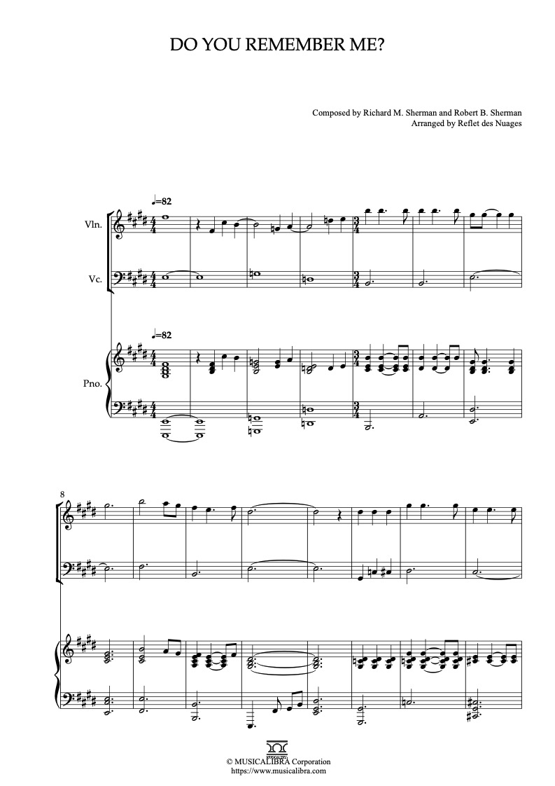 Snoopy, Come Home Do You Remember Me? 編曲楽譜 - ヴァイオリン、チェロ、ピアノトリオ