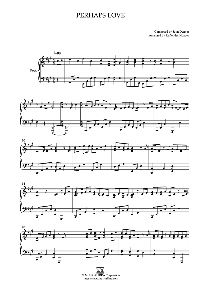 Partitura de Perhaps Love arreglada para piano solo