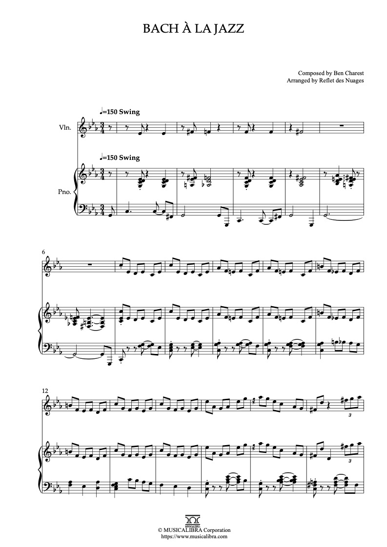The Triplets of Belleville Bach à la jazz 二重奏 乐谱 - 小提琴, 钢琴
