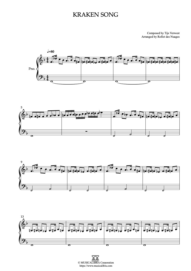 Sheet music of Hotel Transylvania Kraken Song arranged for piano solo preview page 1