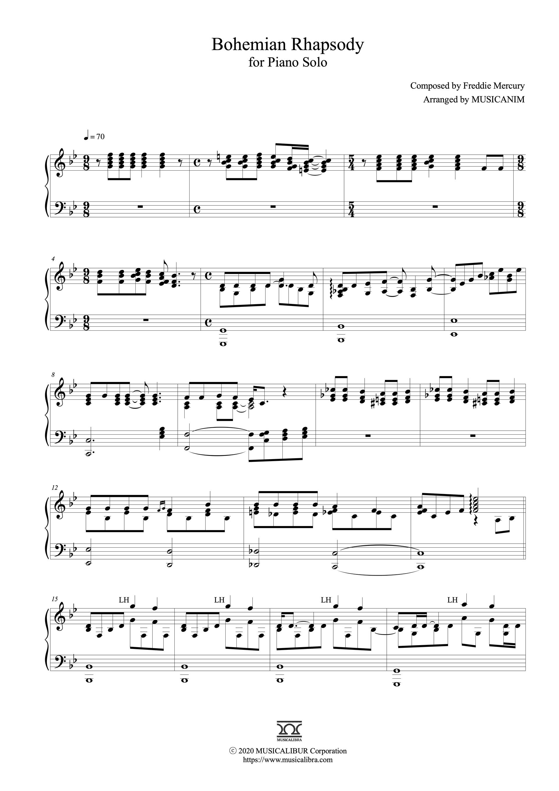 PIANO SOLO SHEET MUSIC] Bohemian Rhapsody : Musicalibra