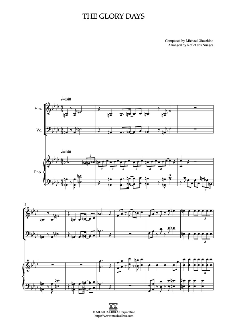 The Incredibles Theme The Glory Days 三重奏 乐谱 - 小提琴, 大提琴, 钢琴