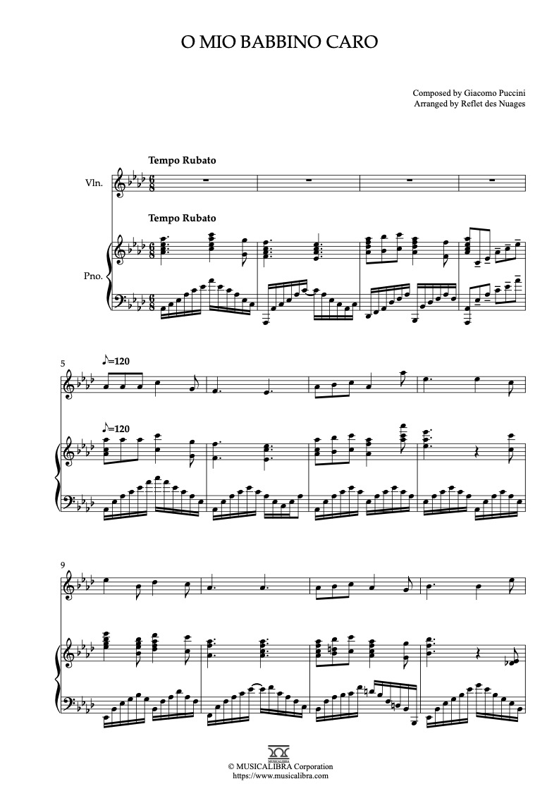 DUET SHEET MUSIC] babbino caro - Violin and Piano Chamber : Musicalibra