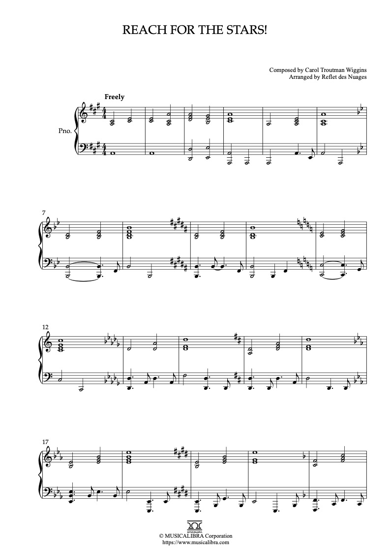 Sheet music of Reach for the Stars! arranged for piano solo preview page 1