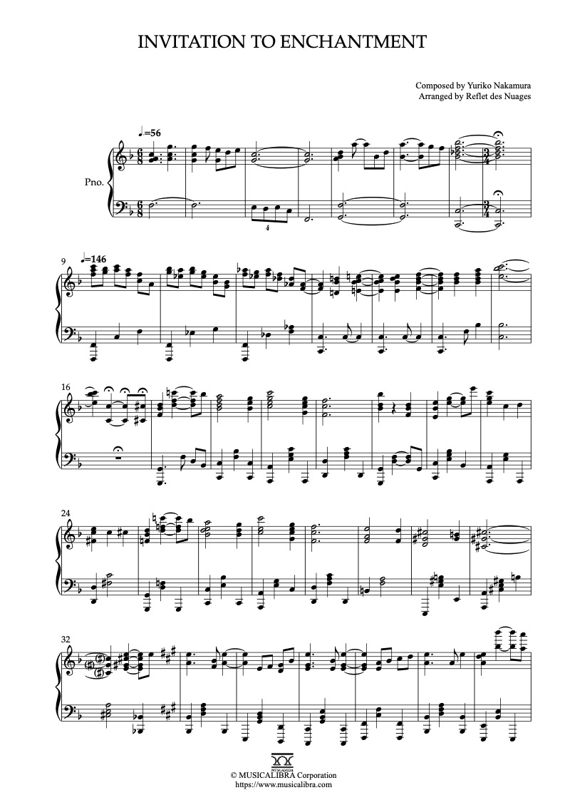 Partitura de Invitation to Enchantment arreglada para piano solo