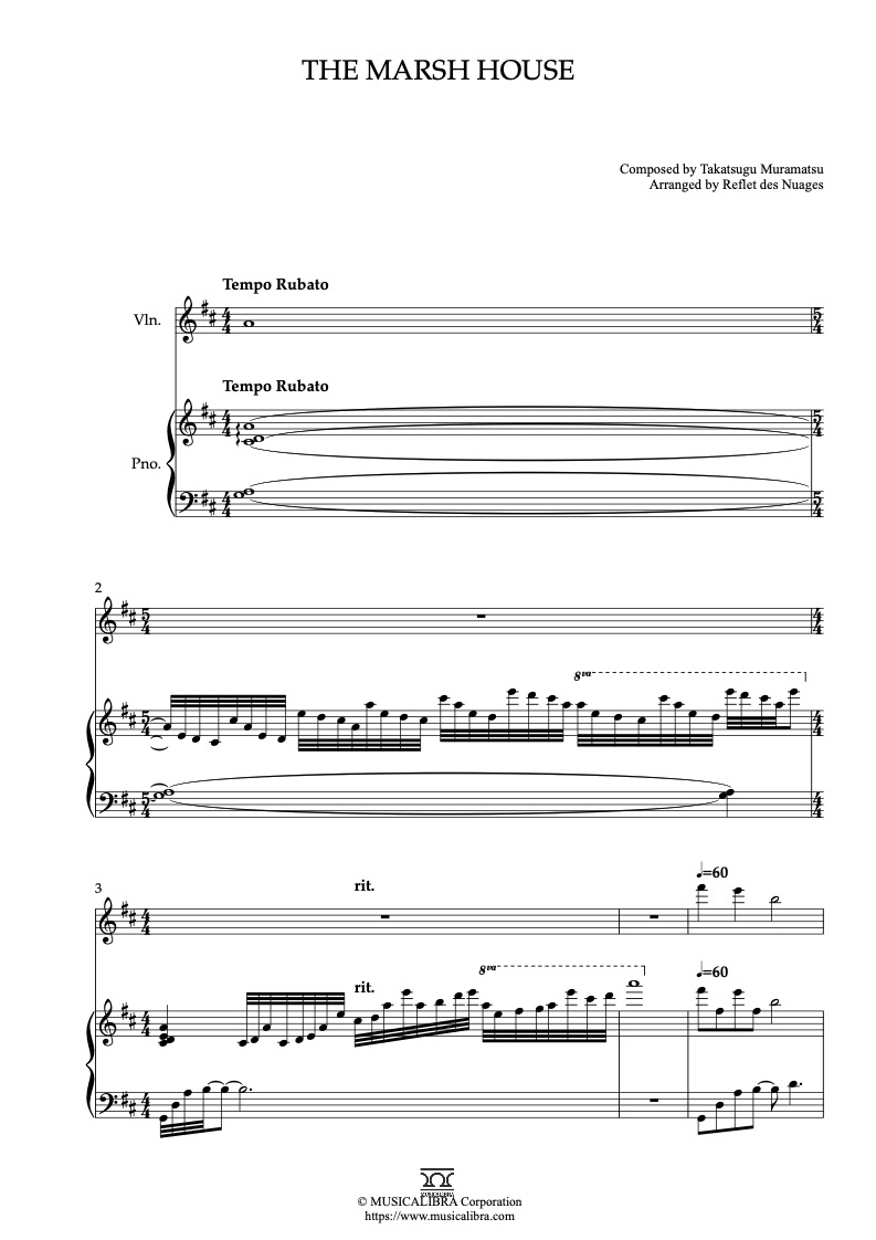 Partitura de When Marnie Was There The Marsh House arreglada para dueto de violín y piano
