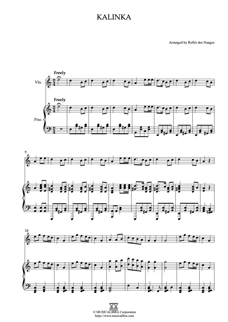 Kalinka 二重奏 樂譜 - 小提琴, 鋼琴