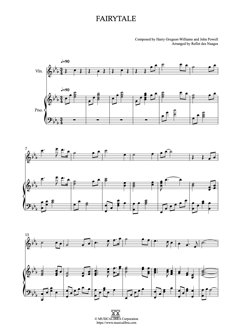 Partitura de Shrek Fairytale arreglada para dueto de violín y piano