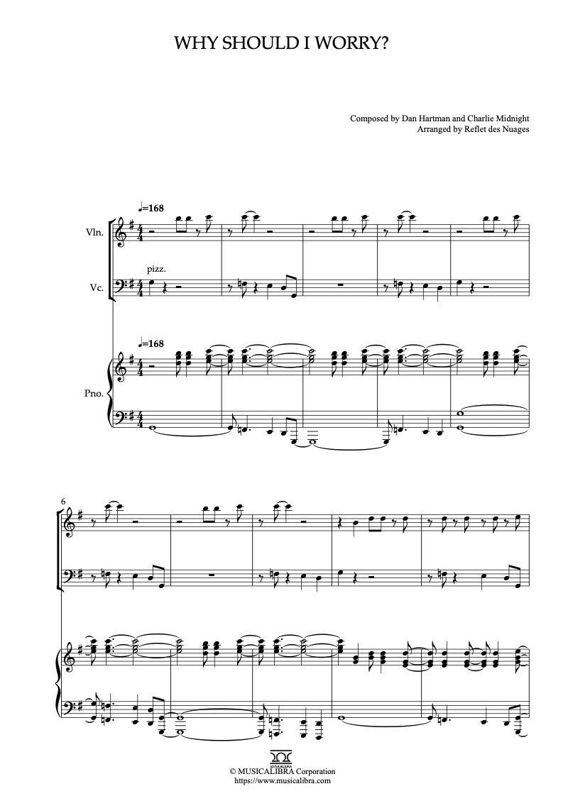 Oliver and Company Why Should I Worry? 編曲楽譜 - ヴァイオリン、チェロ、ピアノトリオ