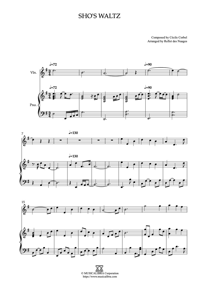 Partitura de The Secret World of Arrietty Sho's Waltz arreglada para dueto de violín y piano