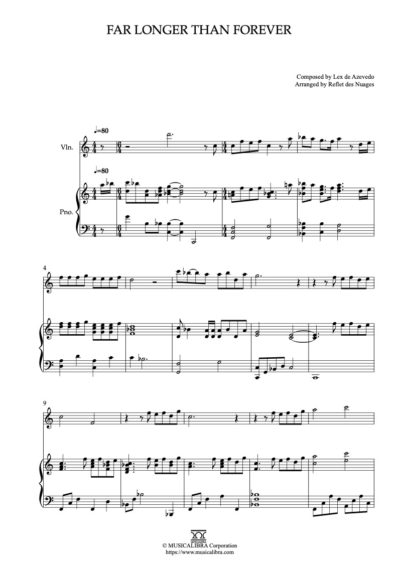 The Swan Princess Far Longer Than Forever 二重奏 乐谱 - 小提琴, 钢琴