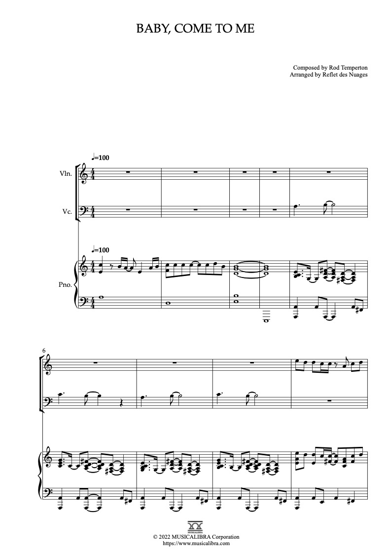 Baby, Come to Me 三重奏 樂譜 - 小提琴, 大提琴, 鋼琴