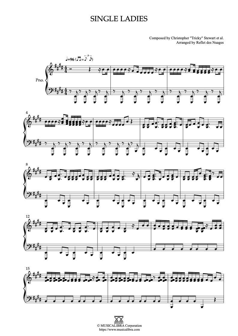 Beyoncé Single Ladies(Put a Ring on It) 钢琴 独奏 乐谱