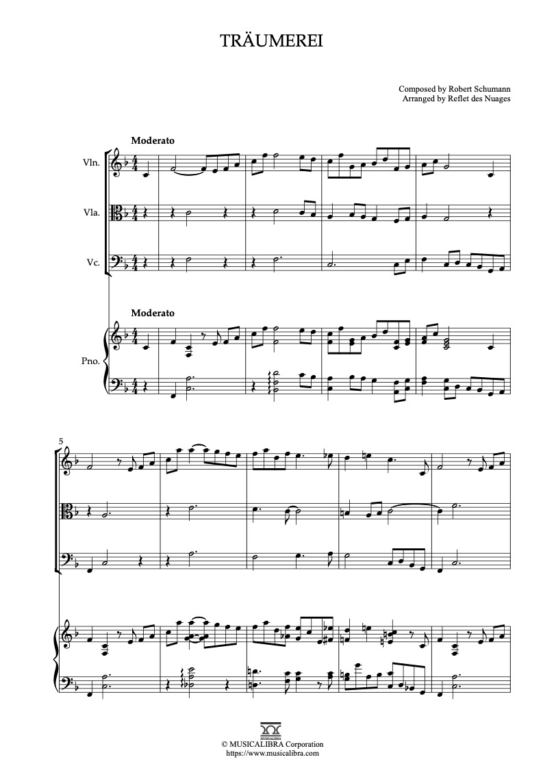 [QUARTET SHEET MUSIC] Kinderszenen Op.15, VII. Träumerei - Violin ...