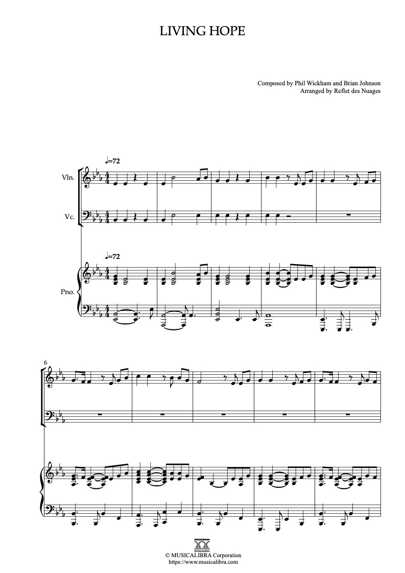 Living Hope 編曲楽譜 - ヴァイオリン、チェロ、ピアノトリオ