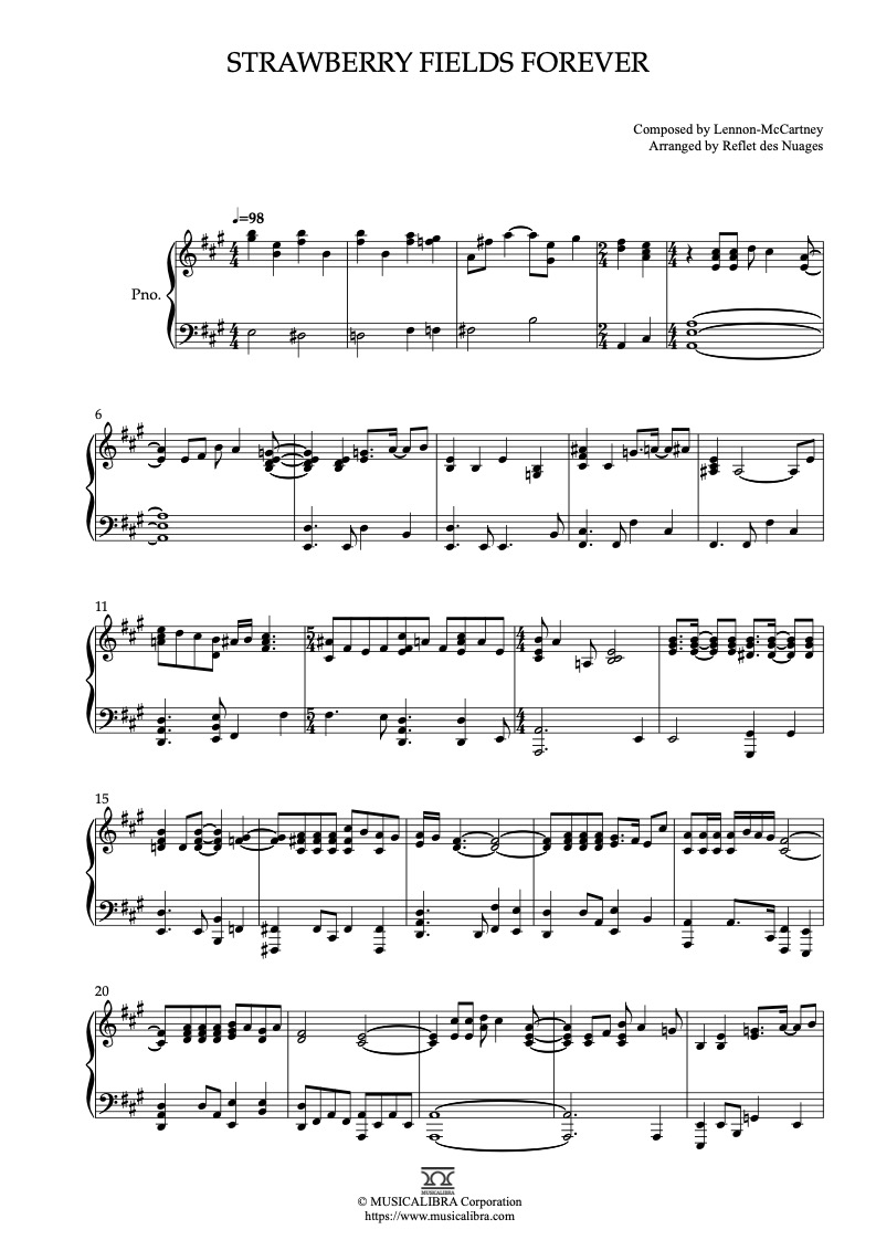 The Beatles Strawberry Fields Forever 鋼琴 獨奏 樂譜