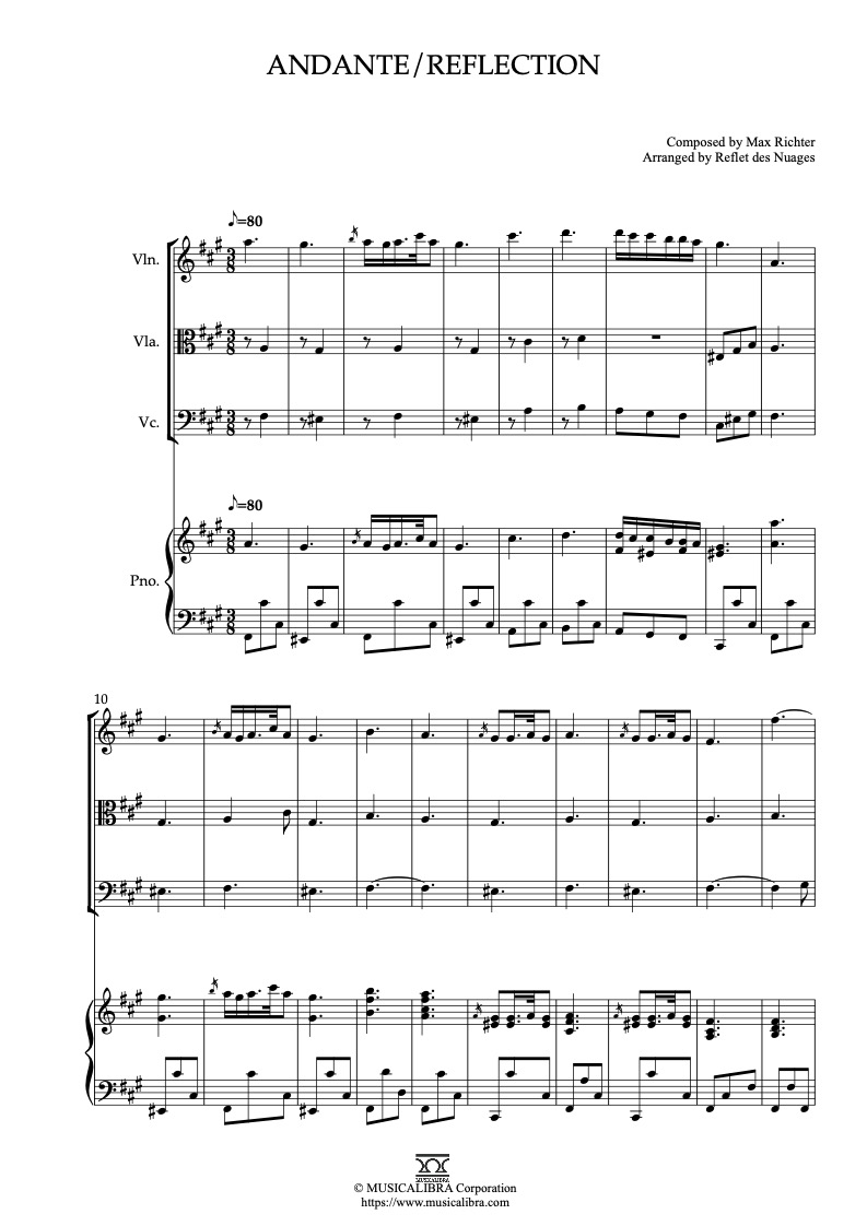 Waltz With Bashir Andante/Reflection 編曲楽譜 - ヴァイオリン、ビオラ、チェロ、ピアノ 室内楽 アンサンブル
