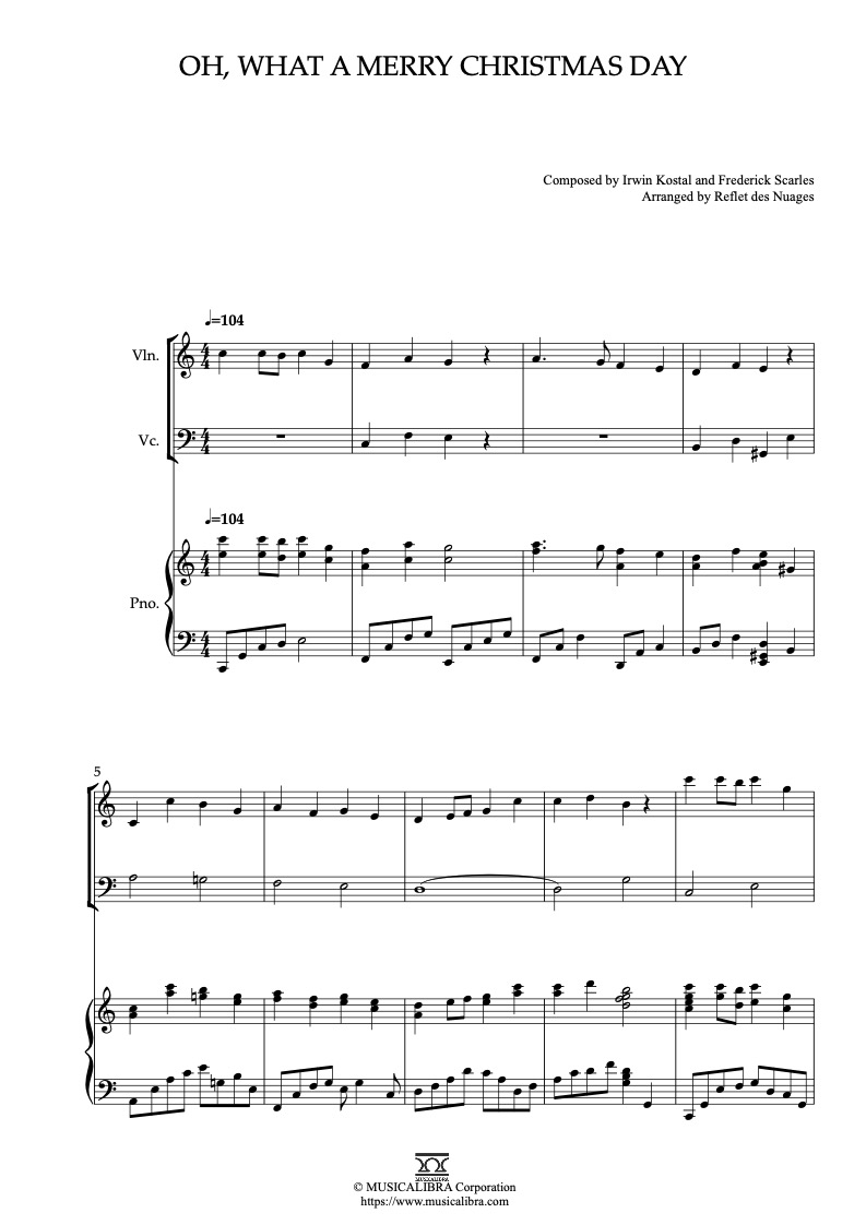 Partitura de Mickey's Christmas Carol Oh, What a Merry Christmas Day arreglada para trío de violín, violonchelo y piano