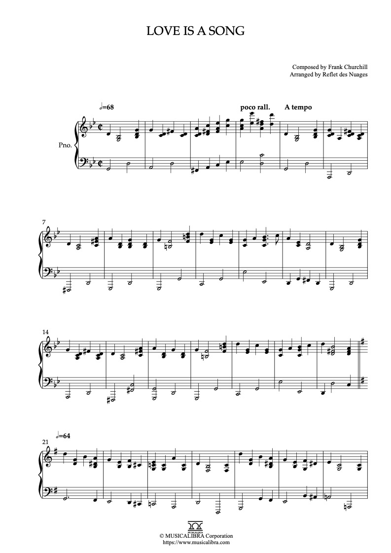 Partitura de Bambi Love Is a Song arreglada para piano solo