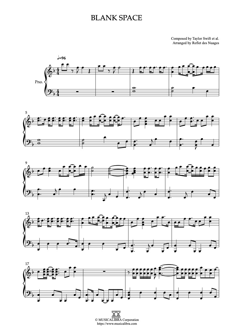 Taylor Swift Blank Space 钢琴 独奏 乐谱