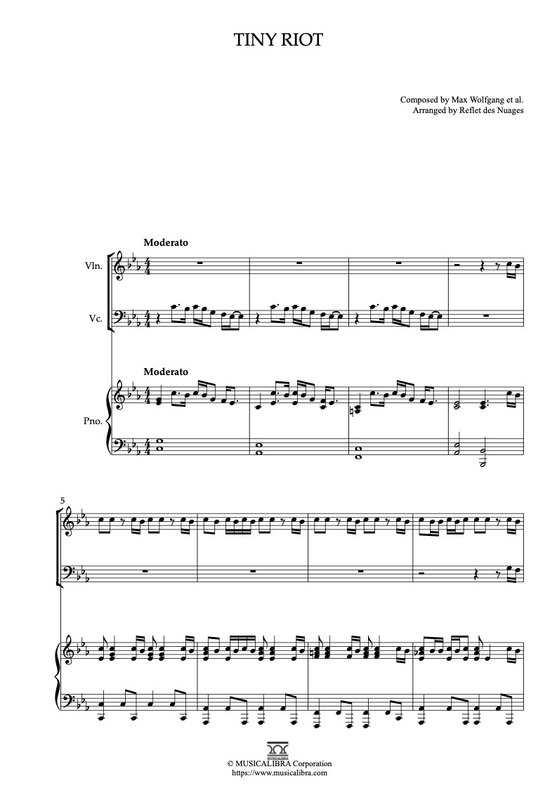 [TRIO, 三重奏] Tiny Riot 乐谱 - 小提琴, 大提琴, 钢琴 : MUSICALIBRA CHINA