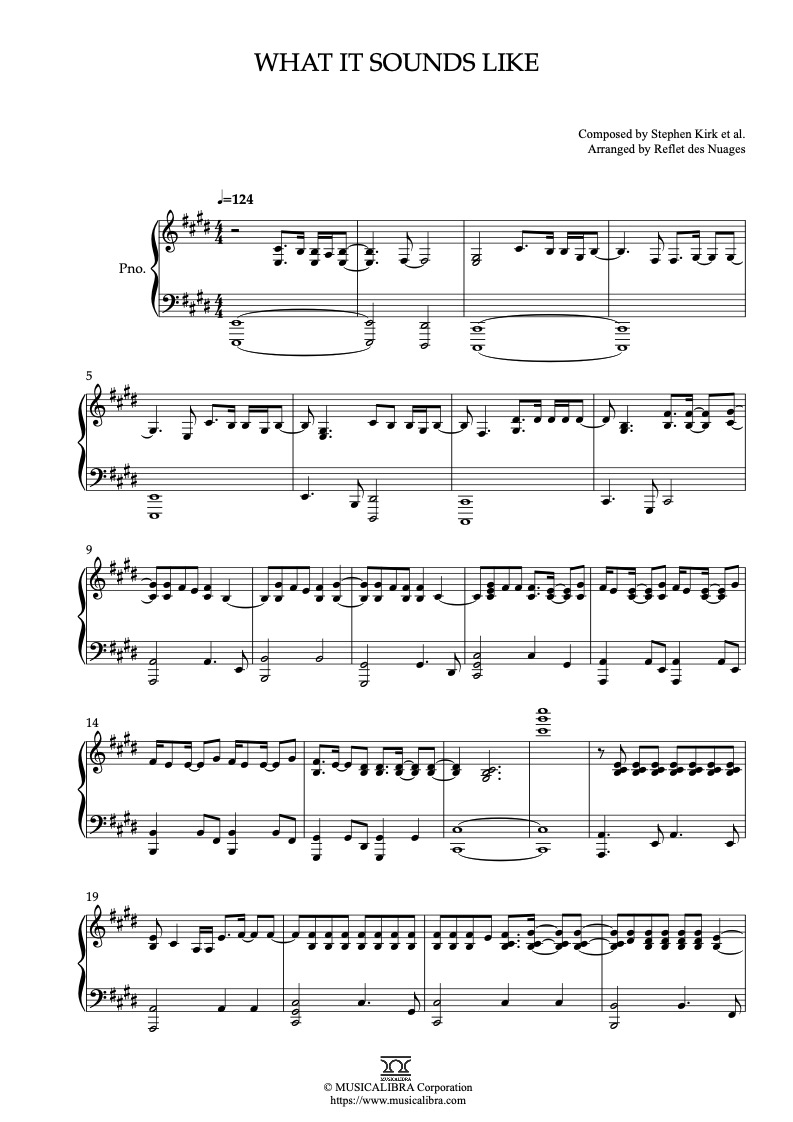 Sheet music of KPop Demon Hunters What It Sounds Like arranged for piano solo preview page 1