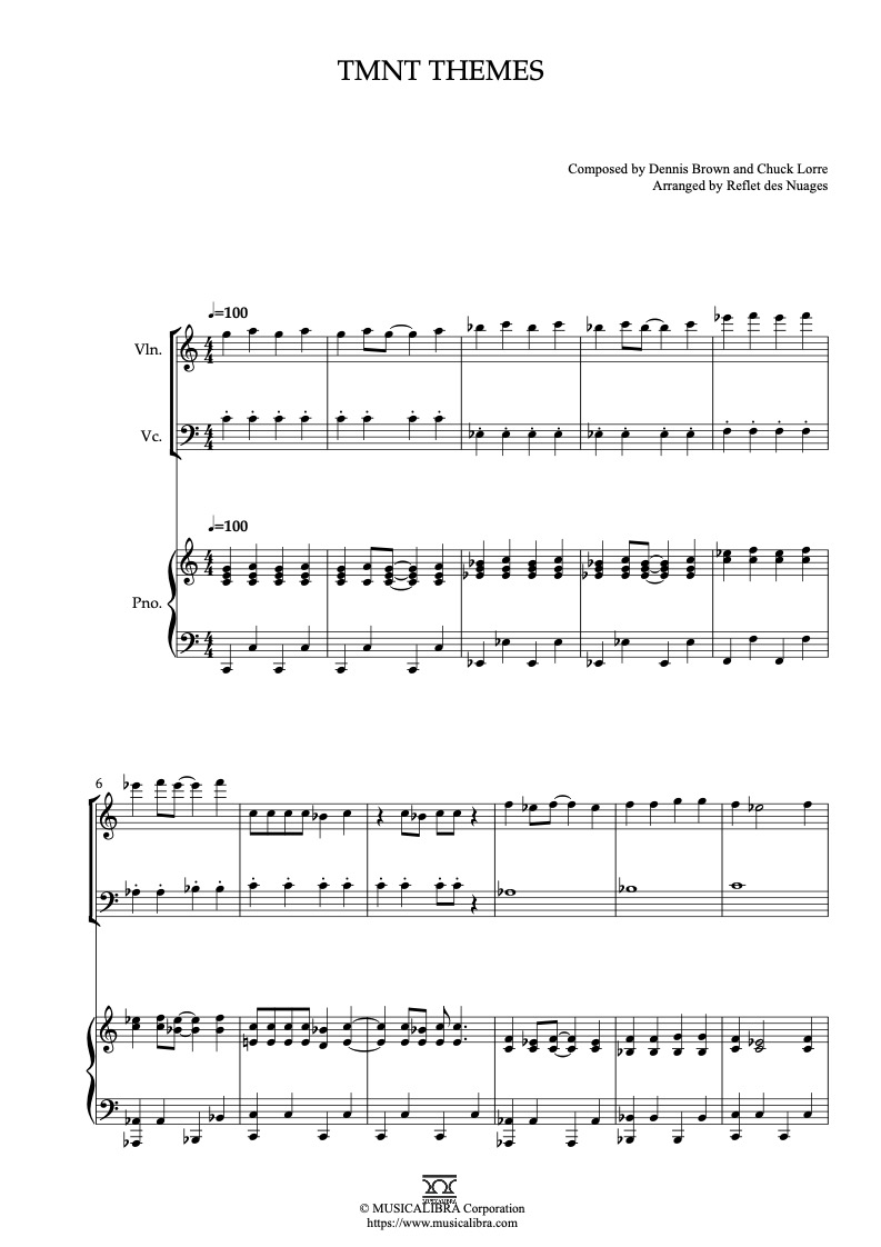 TMNT Themes 編曲楽譜 - ヴァイオリン、チェロ、ピアノトリオ