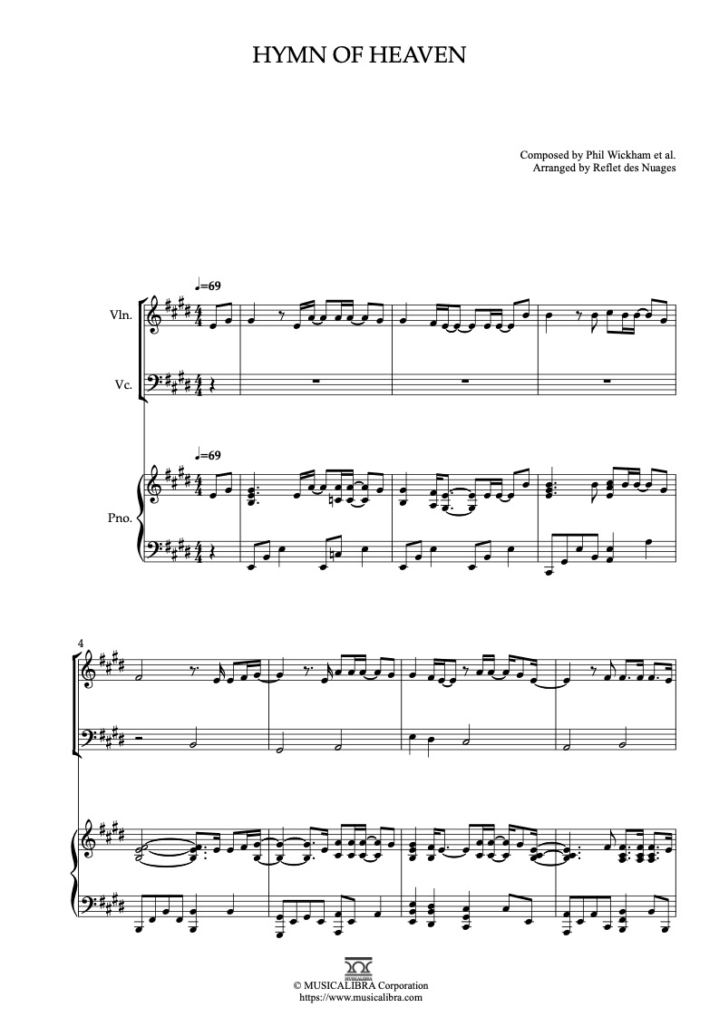 Phil Wickham Hymn of Heaven 三重奏 乐谱 - 小提琴, 大提琴, 钢琴
