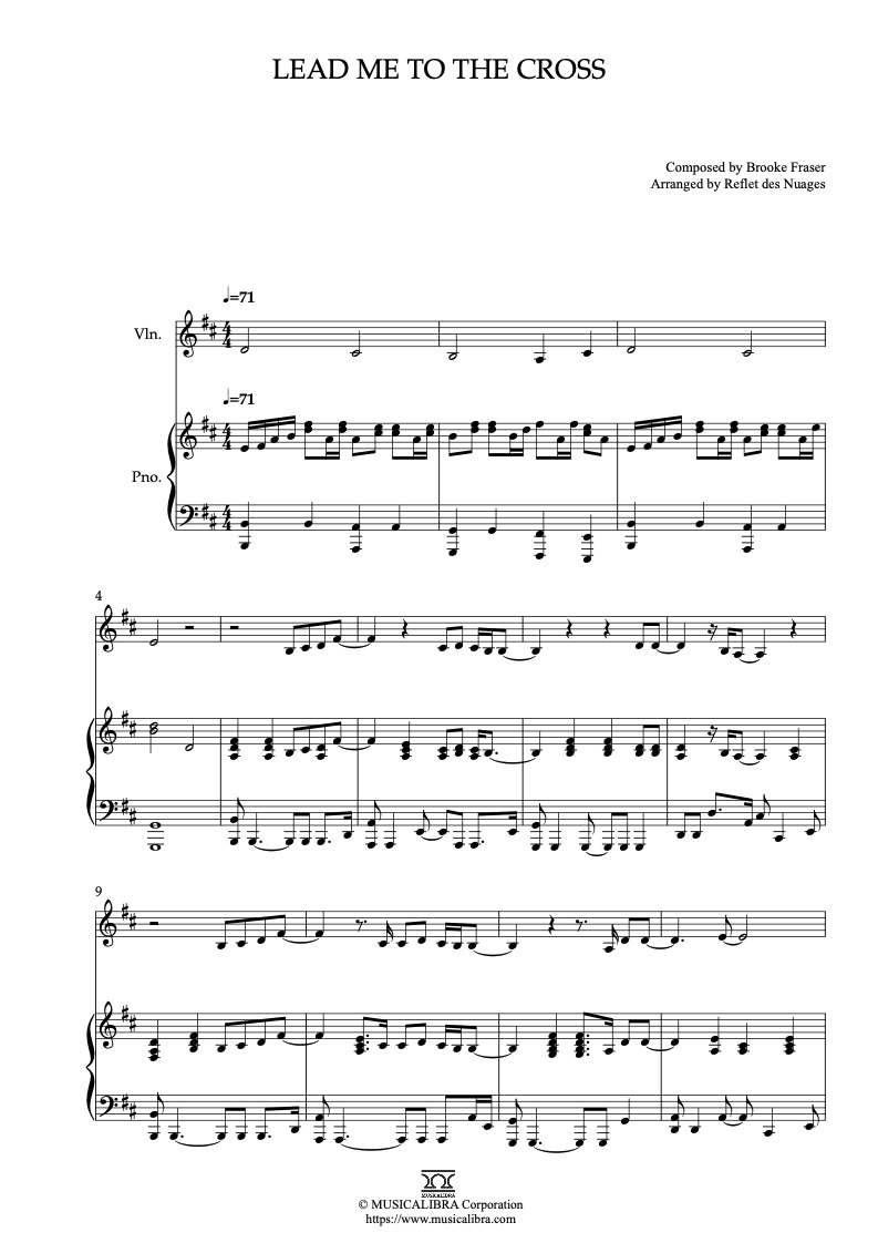 Sheet music of Lead Me to the Cross arranged for violin and piano duet preview page 1