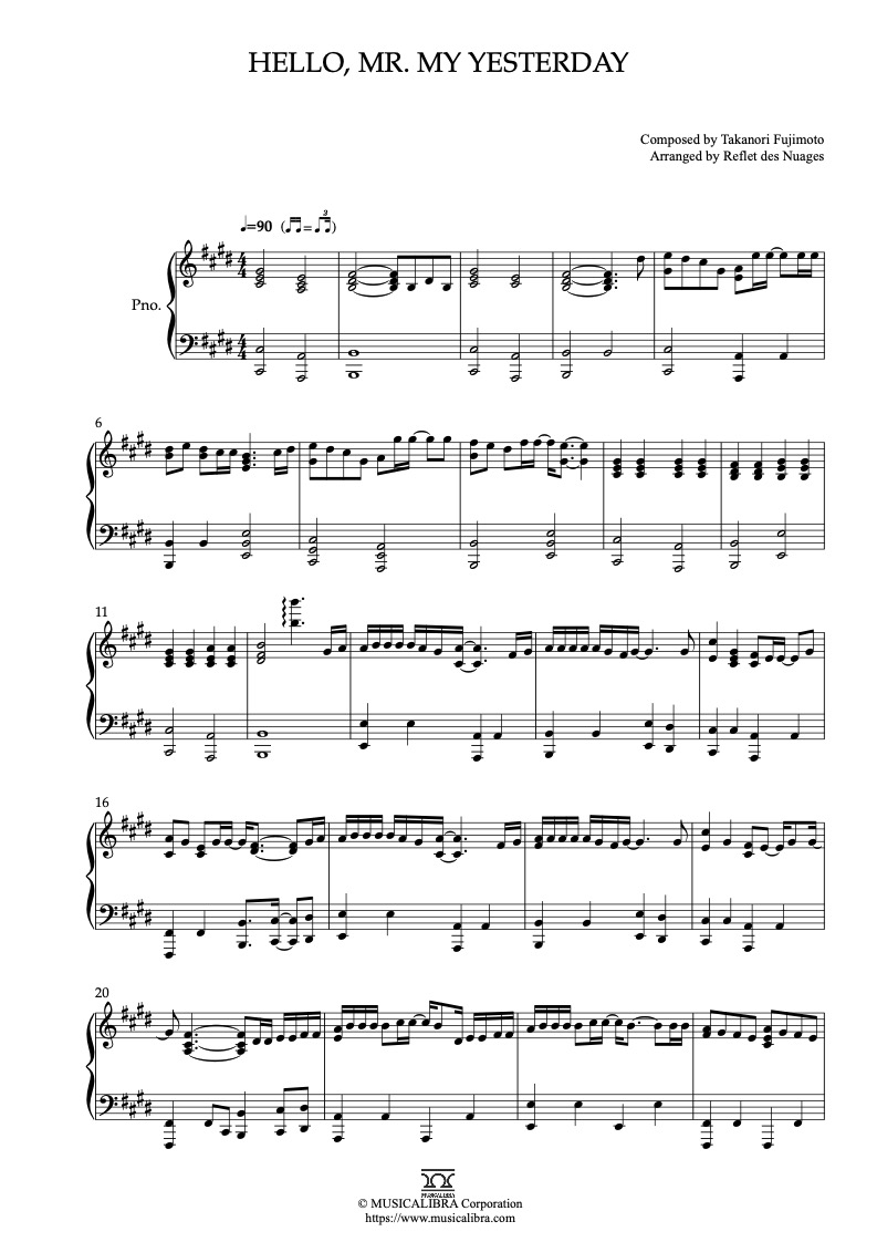Sheet music of Detective Conan Hello, Mr. My Yesterday arranged for piano solo preview page 1