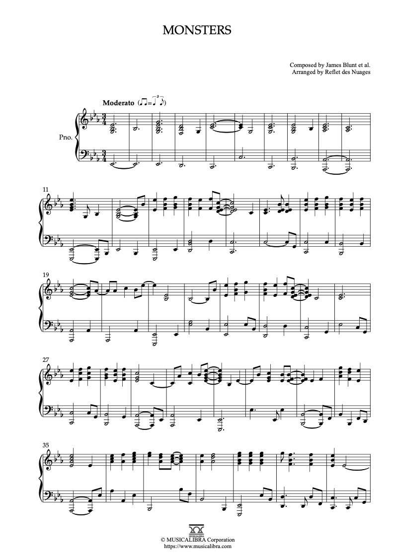 ☆ James Blunt-Monsters Sheet Music pdf, - Free Score Download ☆