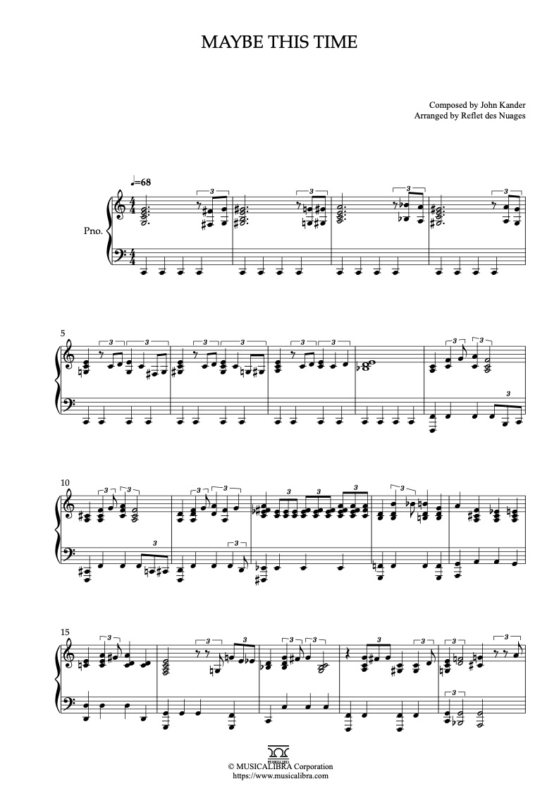 Sheet music of Cabaret Maybe This Time arranged for piano solo preview page 1