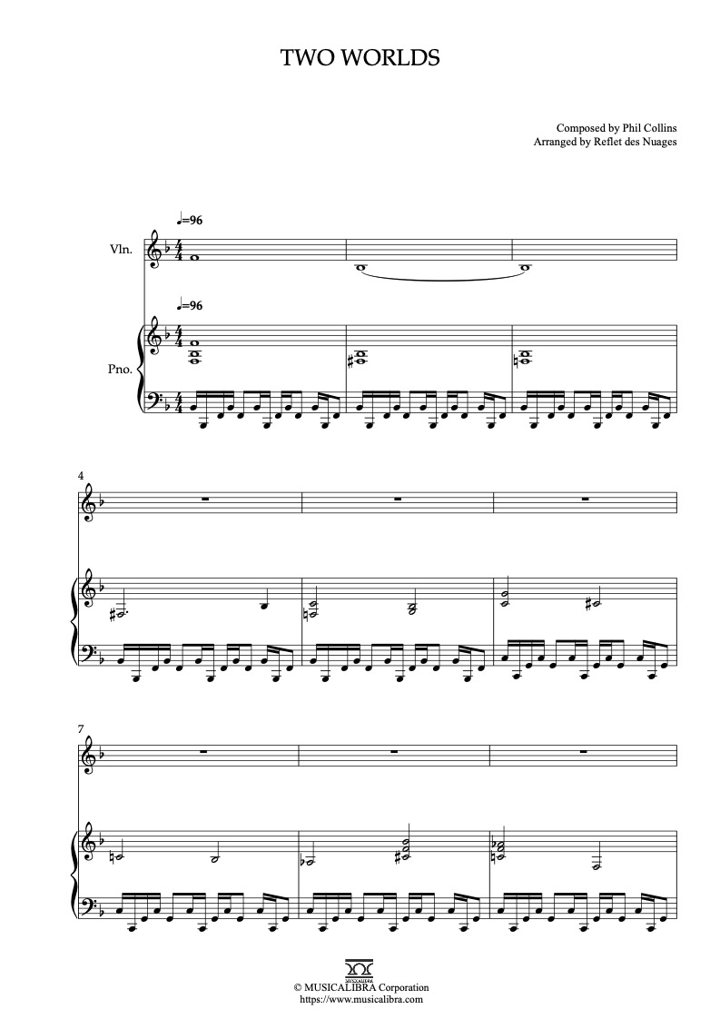 Tarzan Two Worlds 二重奏 乐谱 - 小提琴, 钢琴