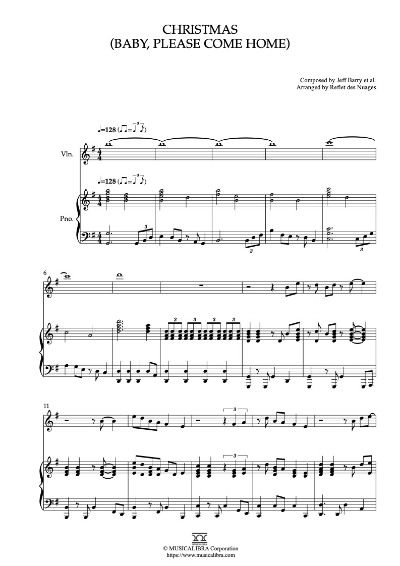 Partitura de Jeff Barry Christmas(Baby, Please Come Home) arreglada para dueto de violín y piano
